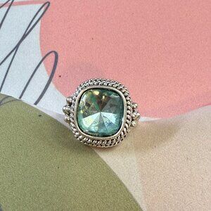 Vintage Silver Charm Light Blue Stone Ring Size 7 or 8
